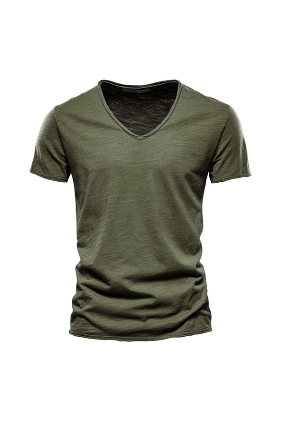 Men's Slub Knit T Shirt Slim Fit Short Sleeve V Neck Pullover Tee Soft Minimalist Daily Tees