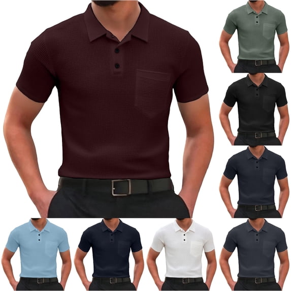 Resource Protection XIAOCHA Men's Soft Waffle Polo Shirt Short Sleeve Solid Daily Polos ...