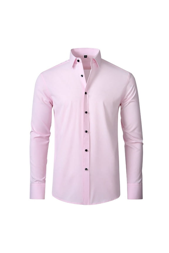 Men's Solid Collared Dress Shirt Long Sleeve Spread Collar Button Down formal Shirt Breathable Classic Business Shirts