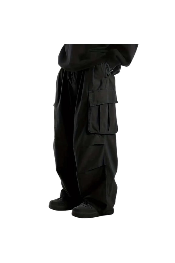 Men's Solid Color Baggy Cargo Pants Oversized Fit Multi-Pocket Trousers Edgy Techwear Streetwear Bottoms