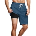 thumbnail image 1 of XIAOCHA Men's Solid Color Swim Trunks Elastic Drawstring Waist Loose Fit Beach Boardshorts, 1 of 7