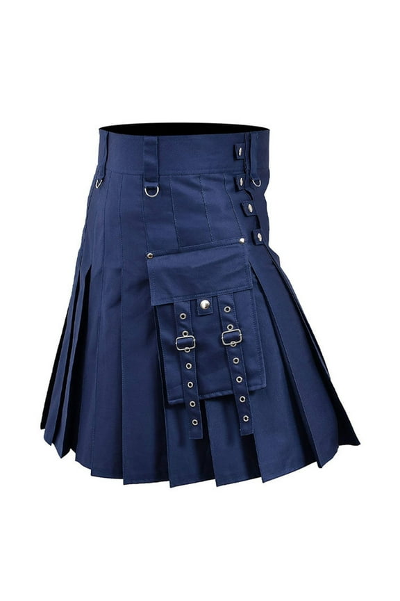 Men's Solid Color Utility Kilt Pleated Buckle Pocket Skirts Durable Gothic Festival Wear Bottoms