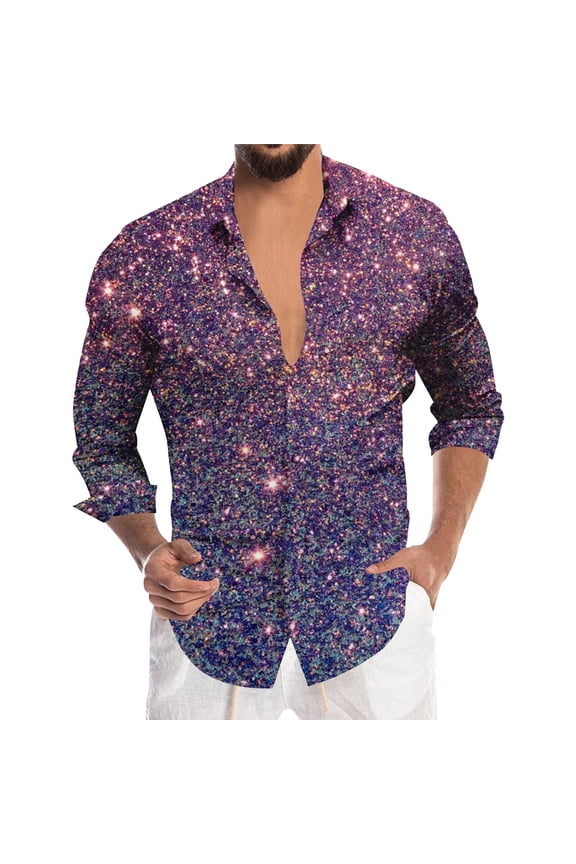Men's Sparkly Glitter Shirt Deep V Neck Long Sleeve Casual Tunic Eye Catching Glam Party Going Out Top