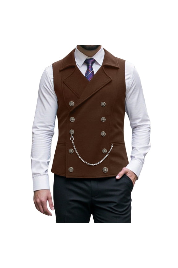 Men's Steampunk Double- Vest Notched Lapel Chain Detail Waistcoat Vintage Formal Party Gothic Suit Top