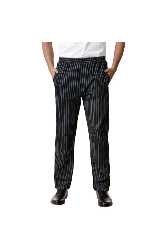 Men's Striped Chef Pants Straight Side Pocket Trousers Breathable Professional Kitchen Wear Bottoms