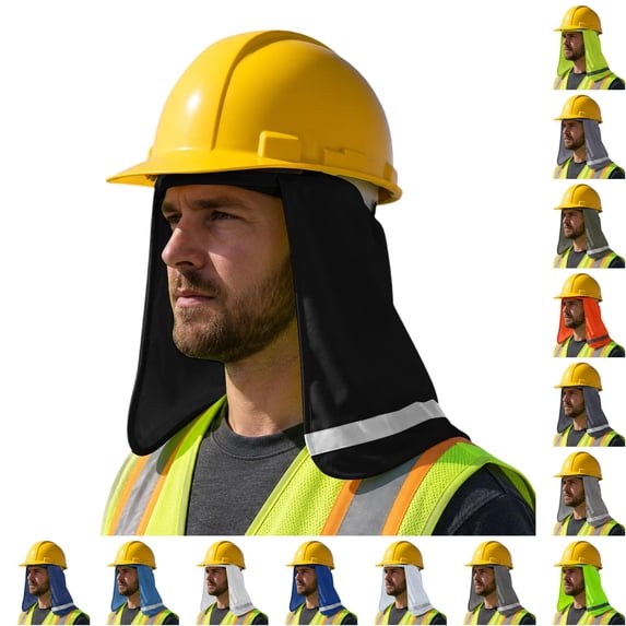 XIAOCHA Men's Sun Protective Hard Hat Neck Flapï¼Reflective Outdoor Work Headwear,Black