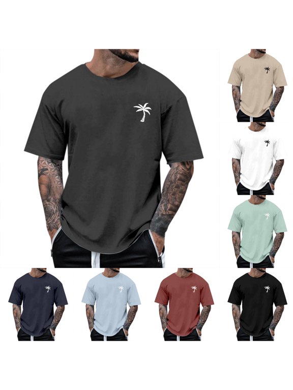 Men's T‑Shirt Mini Graphic Print Short‑Sleeve Casual Pullover Top, Dark Gray, Sizes XXL