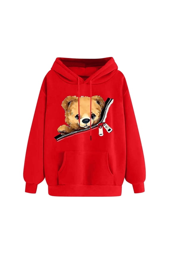 Men's Teddy Bear Zipper Graphic Hoodie Long Sleeve Hooded Pullover Knit Top Soft Playful Casual Hoodies