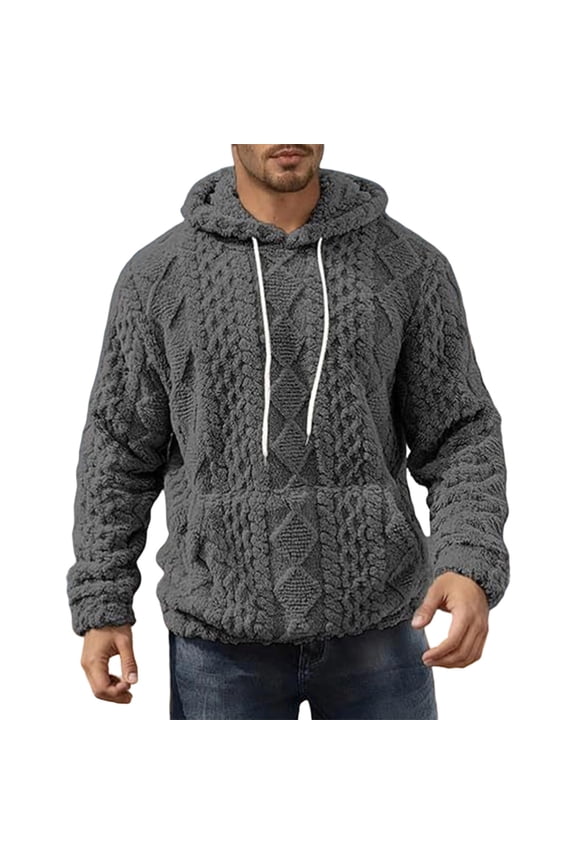 Men's Textured Knit Hoodies Raglan Sleeve Kangaroo Pocket Hoodie Warm Casual Everyday Pullover