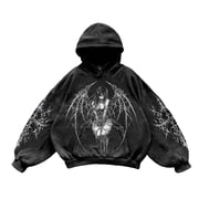 XIAOCHA Mens Thorned Anime Graphic Hoodie Oversized Long Sleeve Hooded Pullover Sweatshirt Cozy Dark Street Hoodies