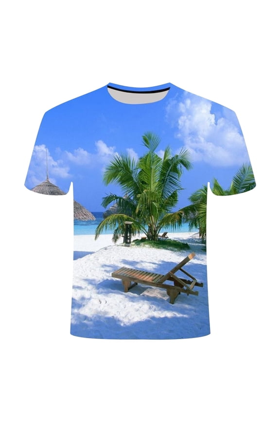 Men's Tropical Beach Graphic Tee Crew Neck Palm Tree Print T Shirt Lightweight Relaxed Vacation Hangout Top