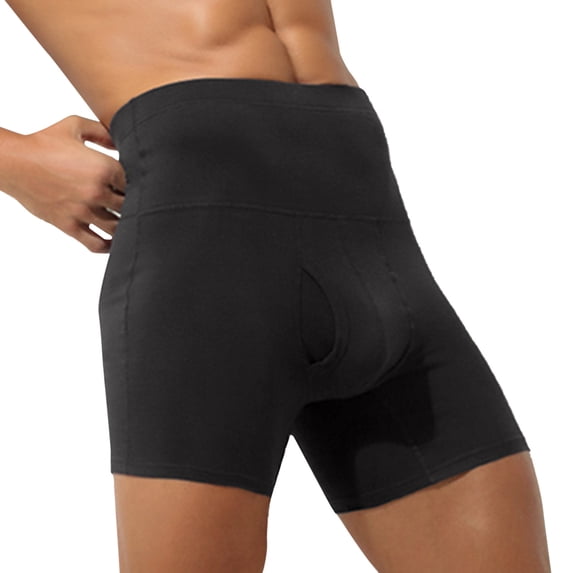 XIAOCHA Men's Tummy Control Boxer Briefs Slim Fit Mid Thigh High Waisted Compression Briefs Stretchy Sporty Workout Briefs