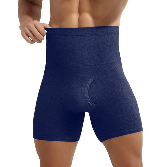 XIAOCHA Men's Tummy Control Boxer Briefs Slim Fit Mid Thigh High Waisted Compression Briefs Stretchy Sporty Workout Briefs
