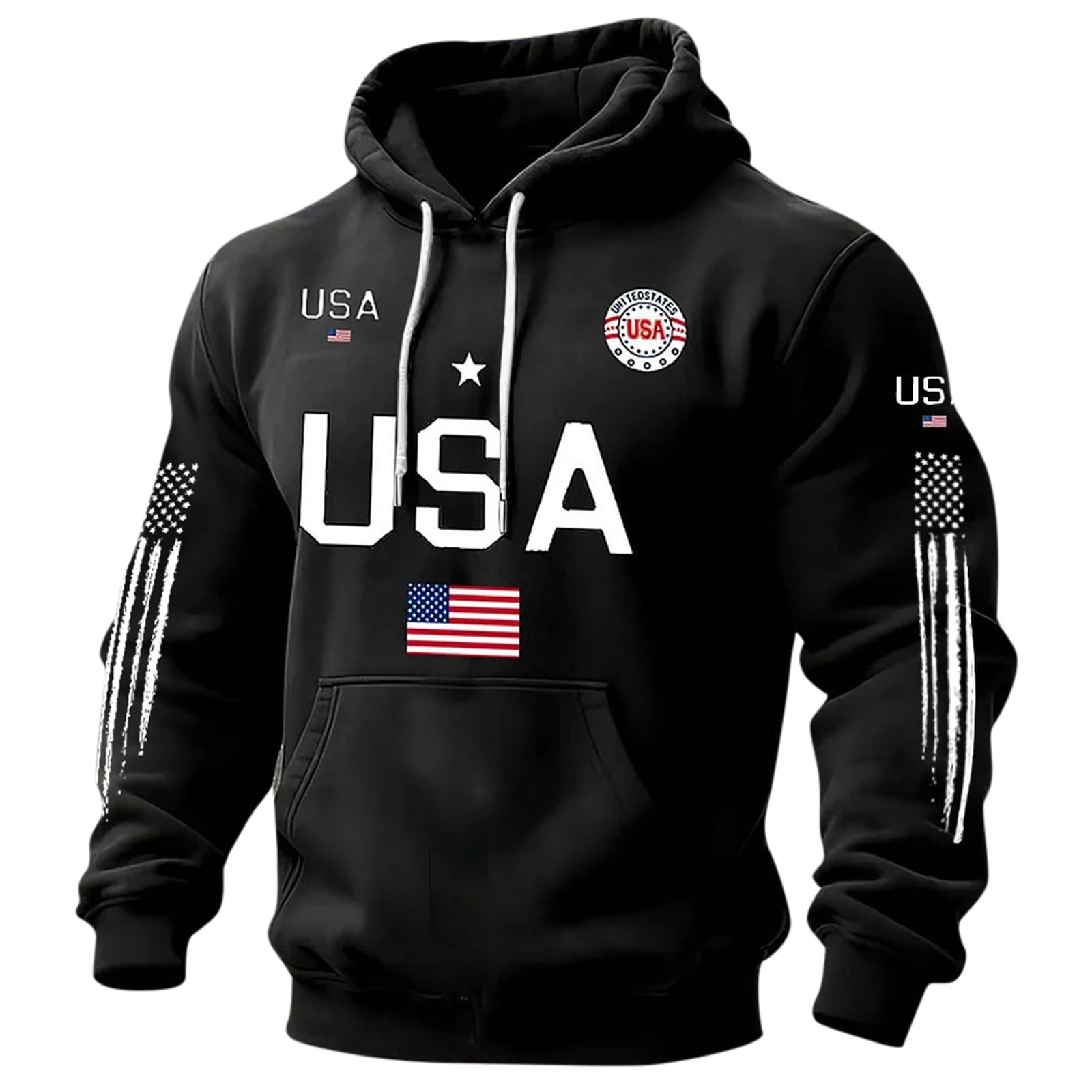 XIAOCHA Men's USA Flag Letter Print Hoodie Long Sleeve Hooded