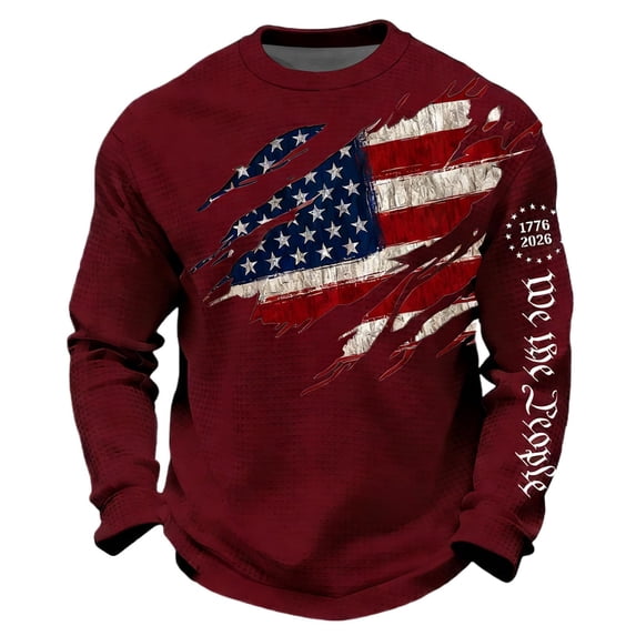 XIAOCHA Men's USA Flag Print Sweatshirt Long Sleeve Crew Neck Pullover Top Cozy Patriotic Casual Sweatshirts