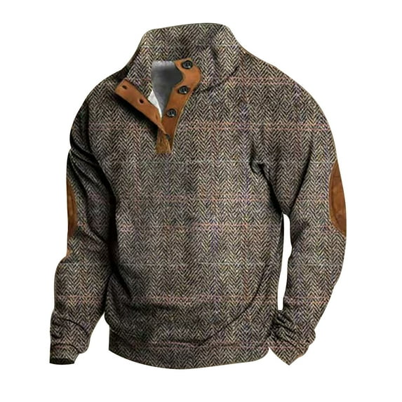XIAONU Men's Vintage Henley Sweatshirts Fall Winter Loose Pullovers Top Long Sleeved Outdoor Sports Sweatshirt Brown S
