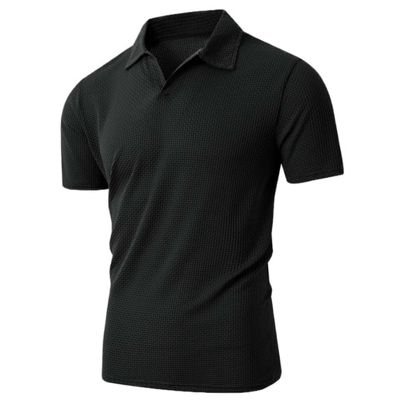 XIAOCHA Men's Waffle Knit Polo Shirt Office Everyday Short-Sleeve Collared Top Breathable Stretch Gym Shirts
