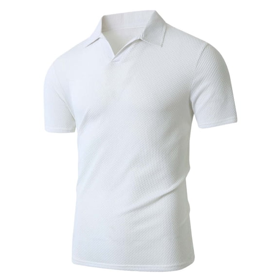 XIAOCHA Men's Waffle Knit Polo Shirt Office Everyday Short-Sleeve Collared Top Breathable Stretch Gym Shirts