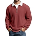 thumbnail image 1 of XIAOCHA Men's Waffle Knit Quarter Zip Sweater Oversized Long Sleeve Polo Neck Pullover Jumper Warm Preppy Daily Sweaters, 1 of 4
