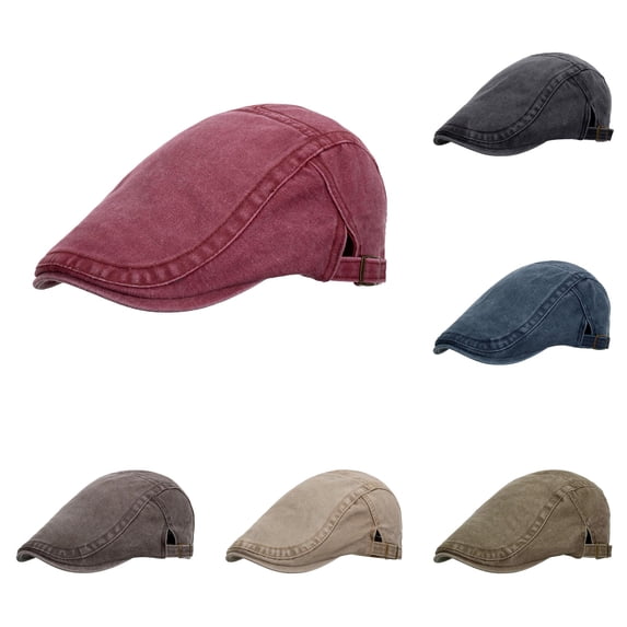 XIAOCHA Men's Washed Cotton Ivy Cap Adjustable Buckle Closure Flat Brim Flatcap