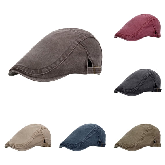 XIAOCHA Men's Washed Cotton Ivy Cap Adjustable Buckle Closure Flat Brim Flatcap