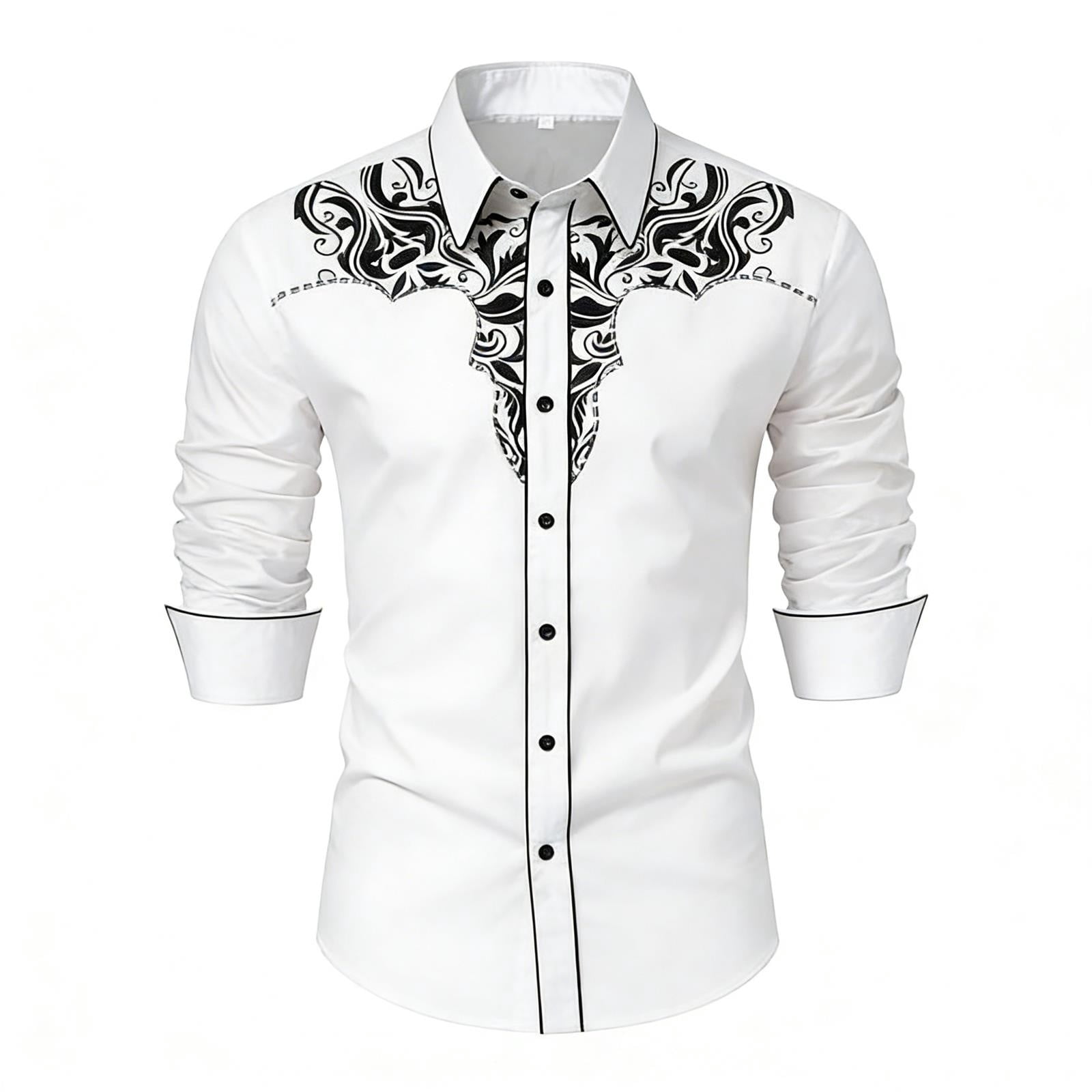 XIAOCHA Men's Western Cowboy Embroidered Long Sleeve Shirt Retro ...