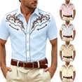 thumbnail image 1 of XIAOCHA Men's Western Scroll Print Button Down Shirt Short Sleeve Country Holiday Casual Top, 1 of 4