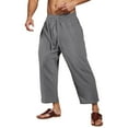 thumbnail image 1 of XIAOCHA Men's Wide-Leg Pants Loose Cotton Drawstring Trousers Breathable Casual Boho Wear PantsGreyS, 1 of 5