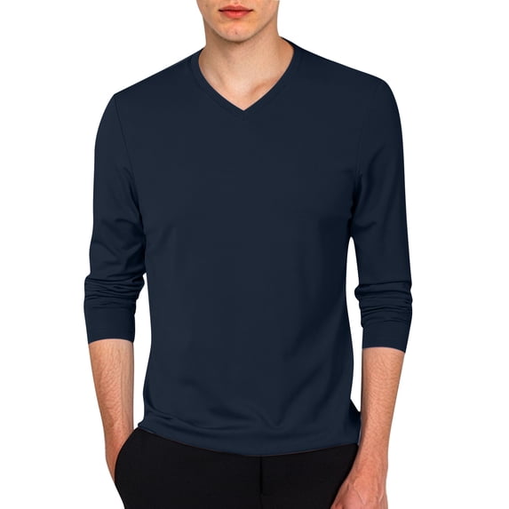 XIAOCHA Mens Basic V Neck Top Long Sleeve V Neck Pullover Shirt Stretchy Versatile Everyday Shirts