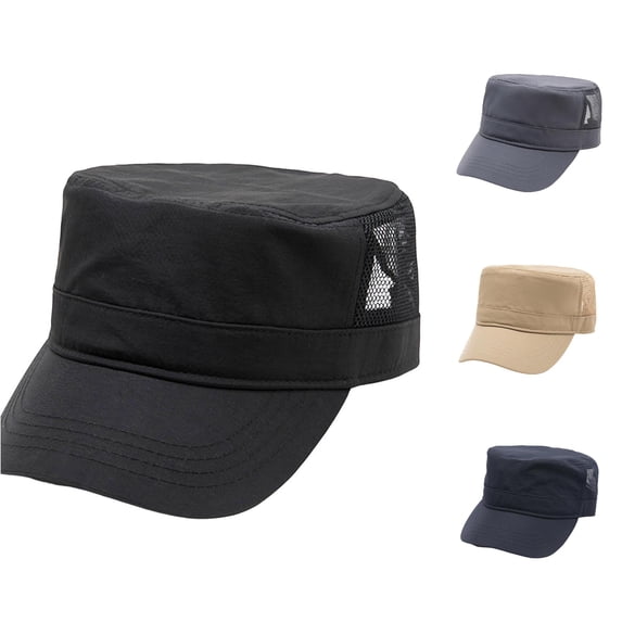 XIAOCHA Mens Breathable Military Cap Solid Caps Outdoor Sun Protection Flat Brim Headwear,Black