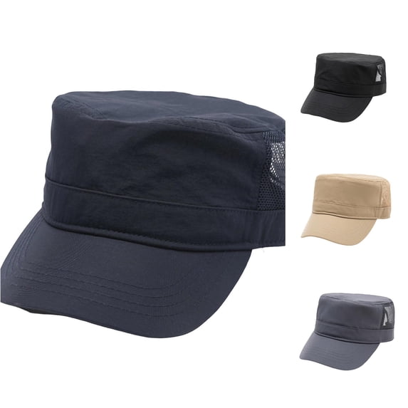XIAOCHA Mens Breathable Military Cap Solid Caps Outdoor Sun Protection Flat Brim Headwear,Navy