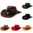 thumbnail image 1 of XIAOCHA Mens Bull Skull Ornament Western Cowboy Hat Woven Strap Wide Brim Felt Fedora, 1 of 4