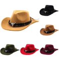 thumbnail image 1 of XIAOCHA Mens Bull Skull Ornament Western Cowboy Hat Woven Strap Wide Brim Felt Fedora, 1 of 4