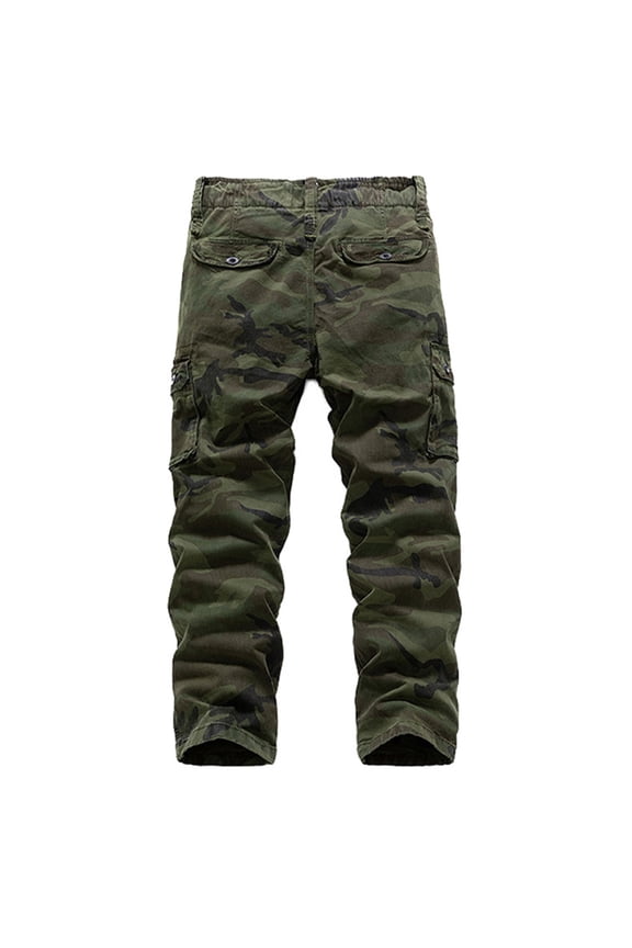 Mens Camo Cargo Pants Multi Pocket Straight Leg Trousers Durable Rugged Outdoor Hiking Workwear Slacks