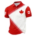 thumbnail image 1 of XIAOCHA Mens Canada Maple Leaf Diagonal Stripe Graphic Polo Shirt Short Sleeve Stand Collar Pullover Top Breathable Sporty Patriotic Polos, 1 of 5