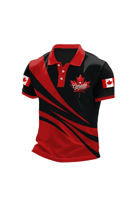 Mens Canada Pride Polo Shirt Collared Maple Leaf Print Tee Breathable Patriotic Outdoor Wear Top
