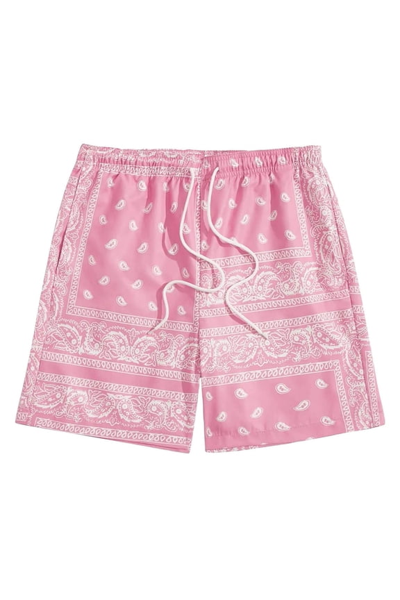 Mens Casual Shorts Drawstring Waist Paisley Print Lightweight Quick Dry Beach Board Shorts