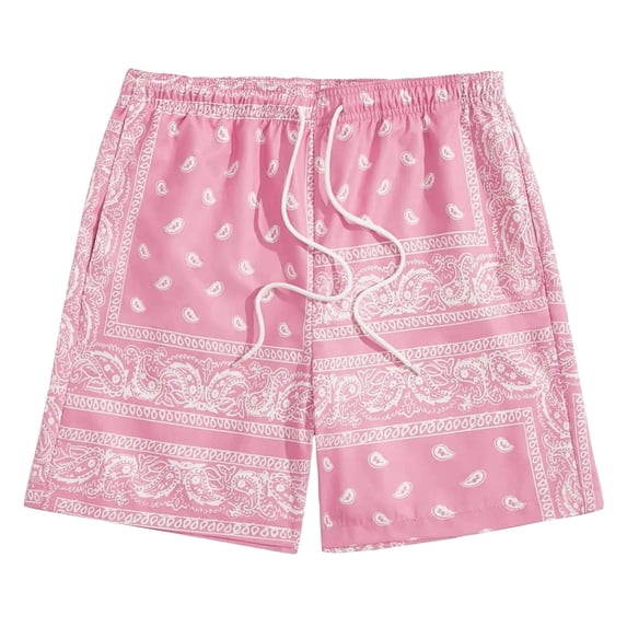 XIAOCHA Mens Casual Shorts Drawstring Waist Paisley Print Lightweight Quick Dry Beach Board Shorts