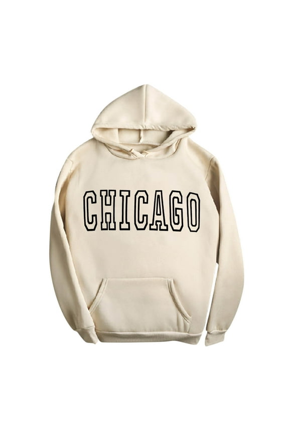 Mens Chicago Varsity Print Hoodie Oversized Long Sleeve Hooded Pullover Top Soft Casual City Hoodies