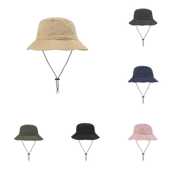 XIAOCHA Mens Chin‑Strap Bucket Hat Solid Sun Hat Outdoor Fishman Boonie Hat,Khaki