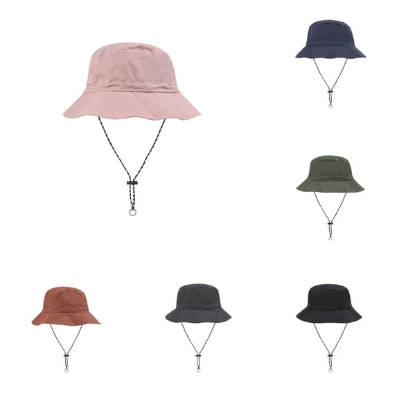 XIAOCHA Mens Chin‑Strap Bucket Hat Solid Sun Hat Outdoor Fishman Boonie Hat,Pink