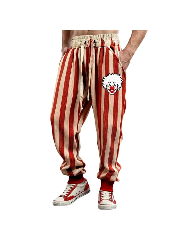 Mens Clown Patch Striped Sweatpants Elastic Baggy Street Slacks
