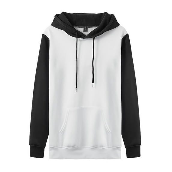 XIAOCHA Mens Color Block Hoodies Loose Kangaroo Pocket Hooded Top Soft Warm Streetwear Hoodie Black L