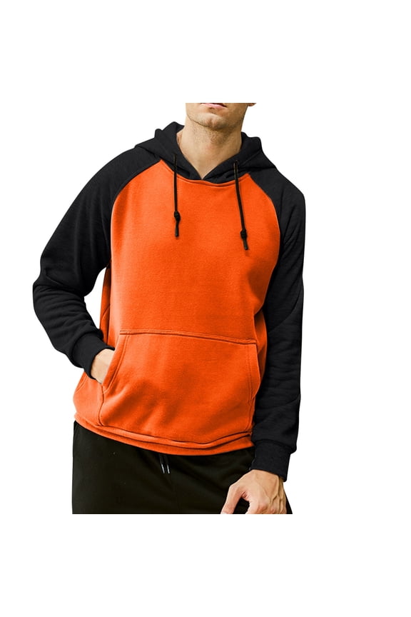 Mens Color Block Hoodies Loose Raglan-Sleeve Hooded Sweatshirt Trendy Street Wear Hoodie With Kangaroo Pocket