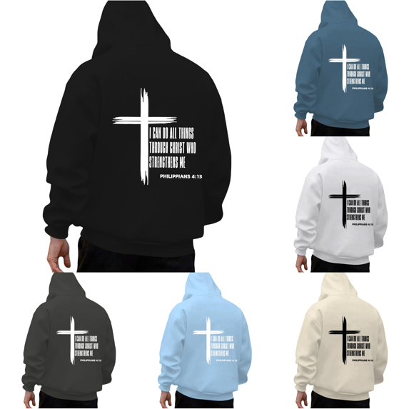 XIAOCHA Mens Cross Print Hoodie Relaxed Fit Fall Daily Long Sleeve Hoodies