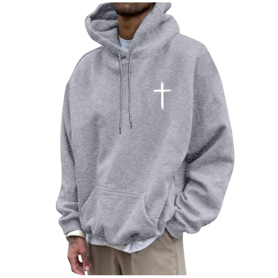 XIAOCHA Mens Cross Print Pullover Hoodie Oversized Long Sleeve Hooded Sweatshirt Cozy Faith Casual Hoodies