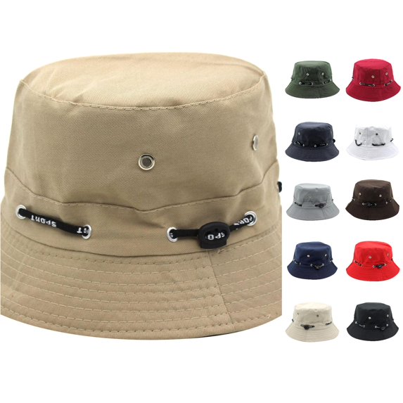 XIAOCHA Mens Eyelet‑Accent Bucket Hat Solid Sun Hat Outdoor Street Hat,Khaki