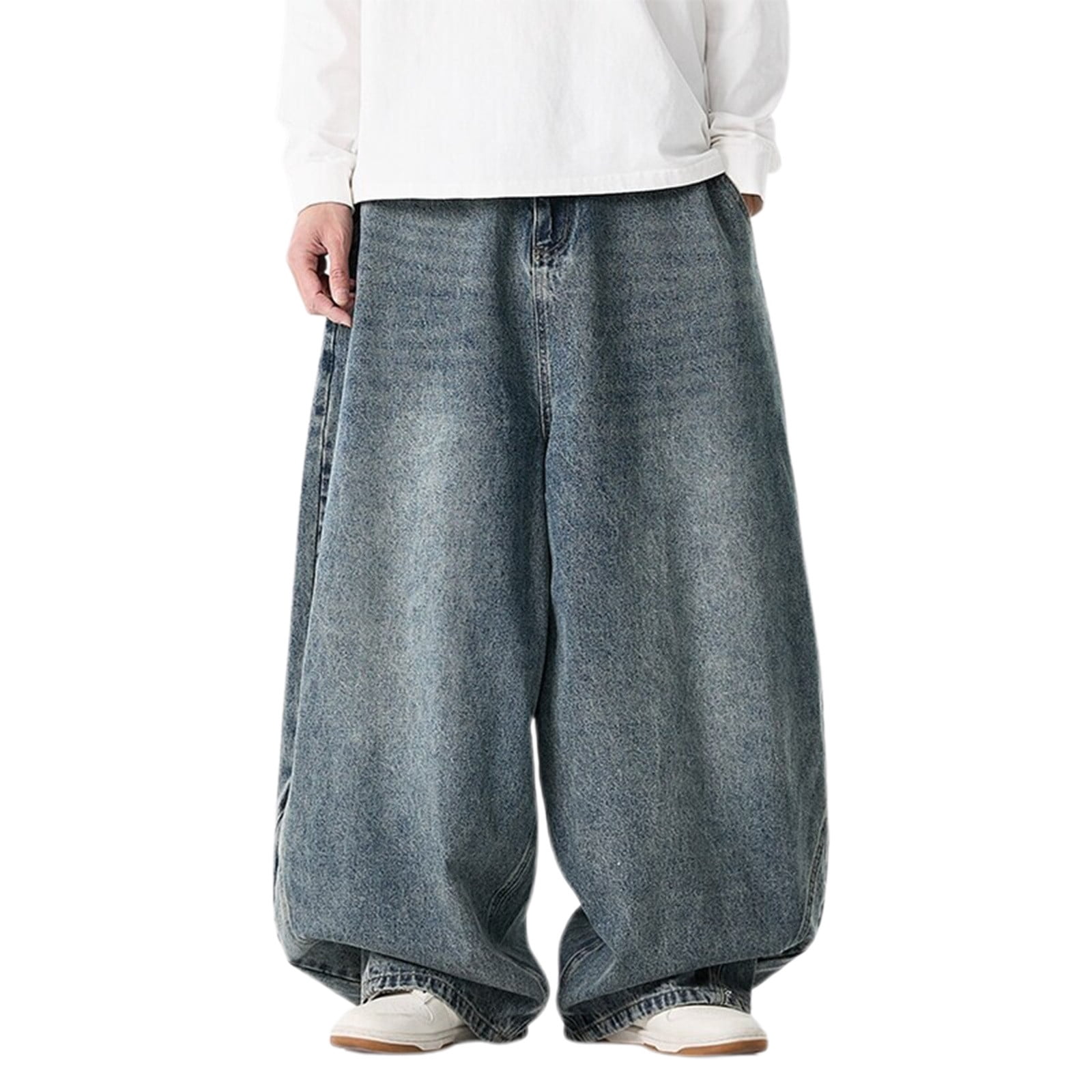 XIAOCHA-Mens-Faded-Wash-Denim-