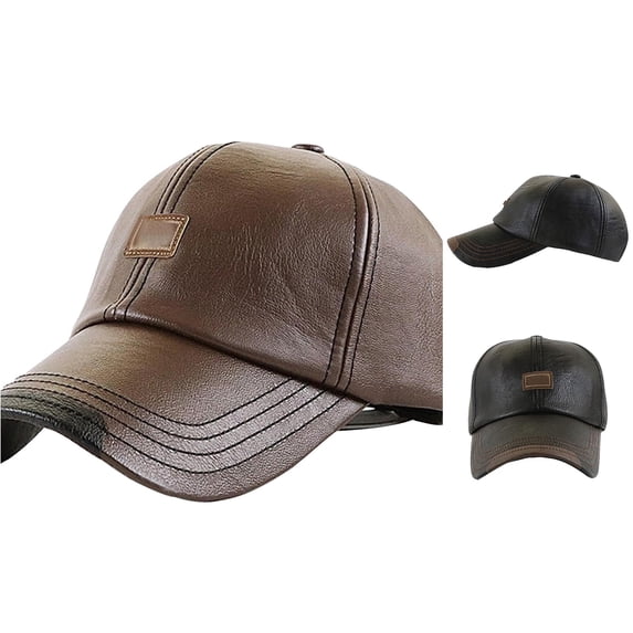 XIAOCHA Mens Leather Baseball Cap Adjustable Hat Bands Outdoor Baseball Hats,Coffee