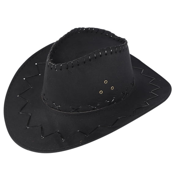 XIAOCHA Mens Fine‑Straw‑Weave Cowboy Hat Solid Sun‑Protection Cowgirl Hat,Black